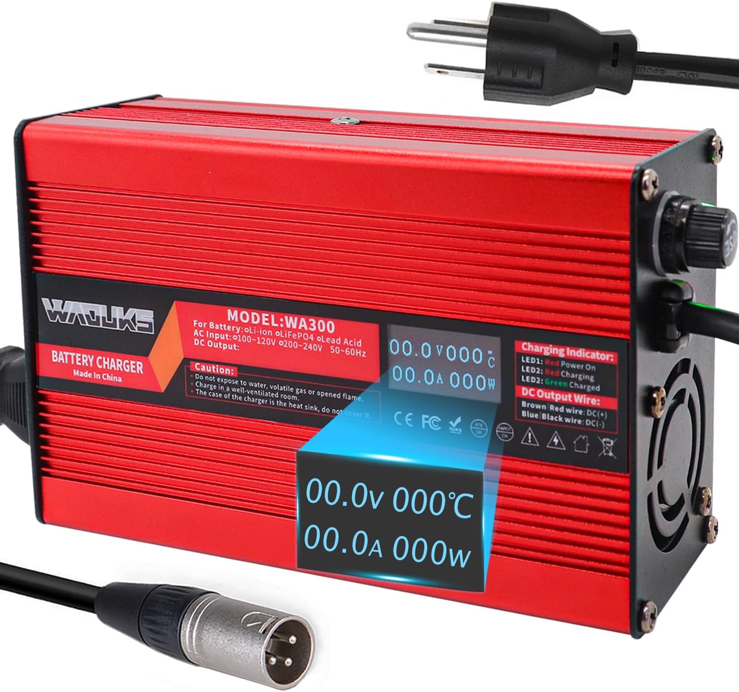 58.8V 4A Li-ion Battery Charger with OLED Display DC XLR 3 Prong Plug Used for 14S 52V Lithium Battery Pack 52V Fast Battery Charger