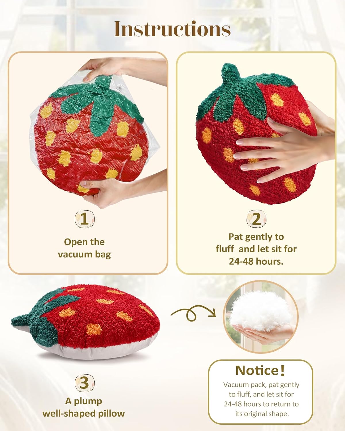 Strawberry Shaped Throw Pillow - Cute Decorative Plush Throw Pillow for Couch, Sofa, or Living Room, 17.7" x 13" Red Soft Cushion for Home Decor image 4