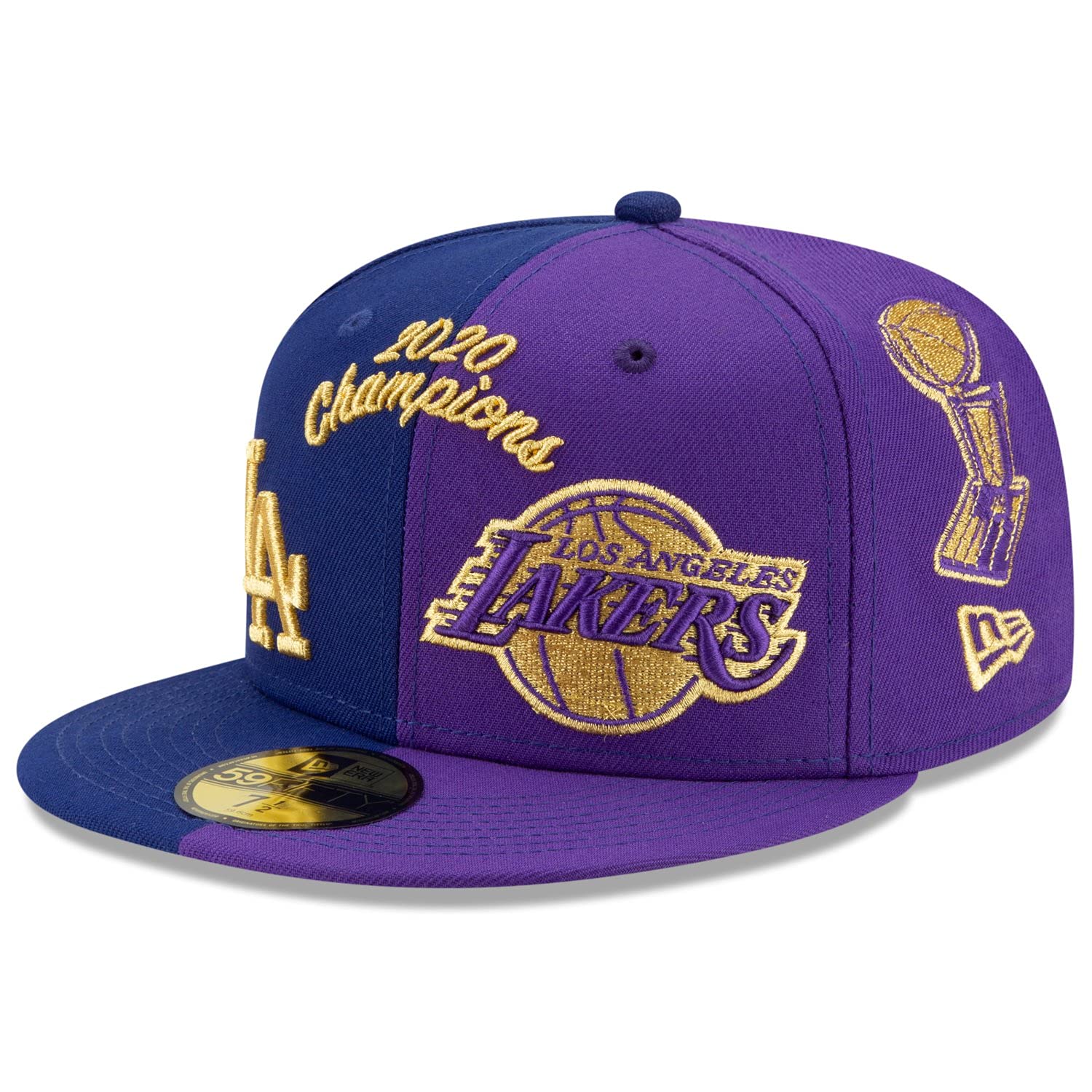 New Era LA Los Angeles Dodgers Lakers 59FIFTY Dual Champions Split 2020 Championships Fitted Cap, Bl