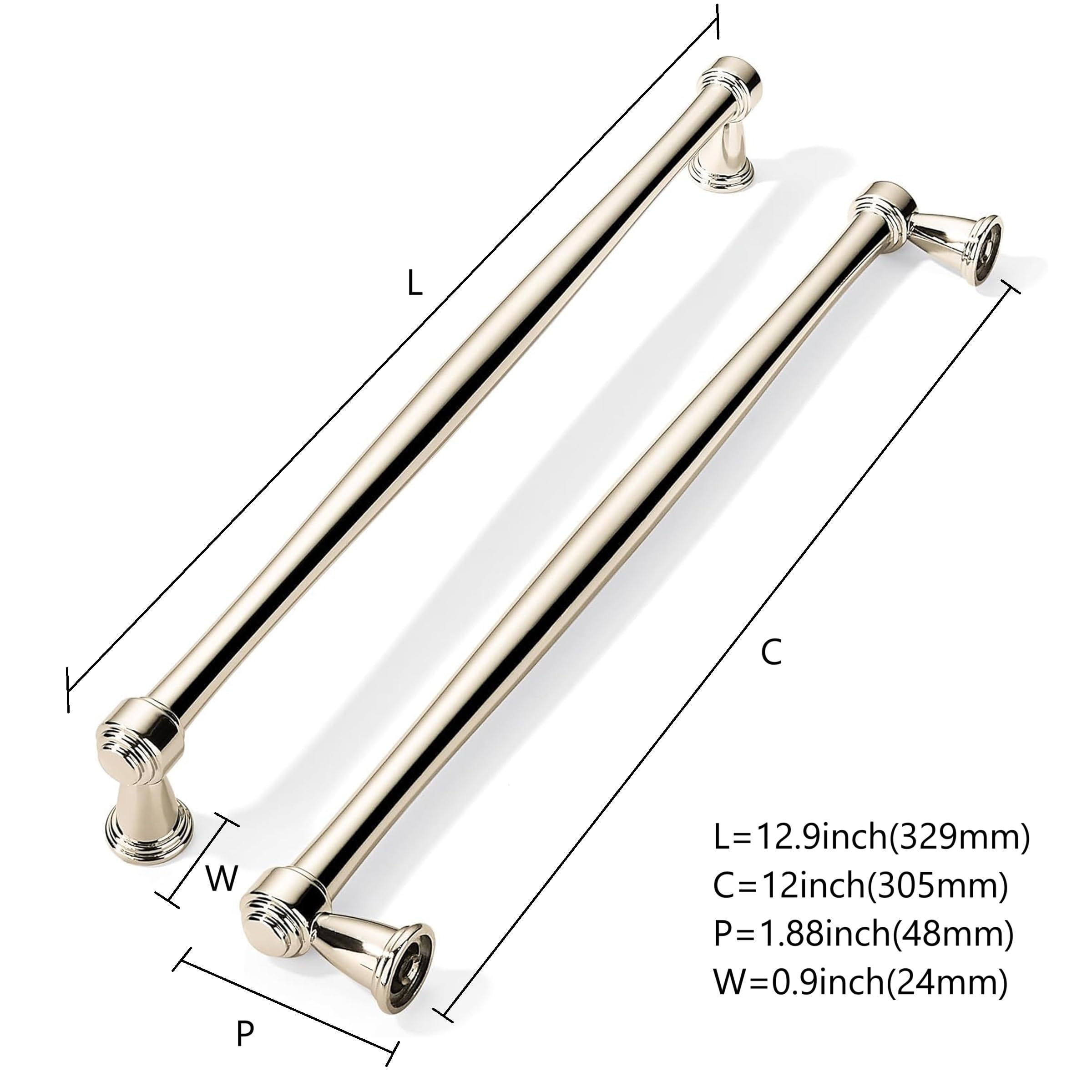 KHTUMEWARE-80212 Polished Nickel Appliance Pulls CTC 12 in (305 mm) in Polished Nickel — KHTUMEWARE