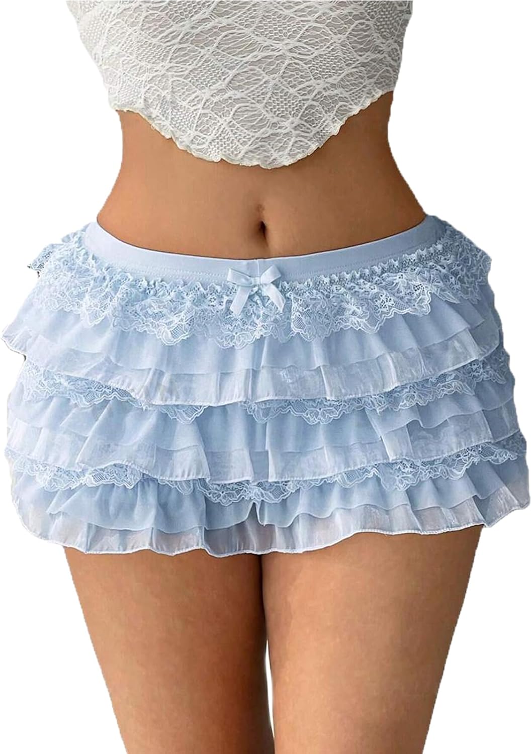 Women Tiered Lace Ruffle Mini Skort Halloween Christmas Costume Skirt