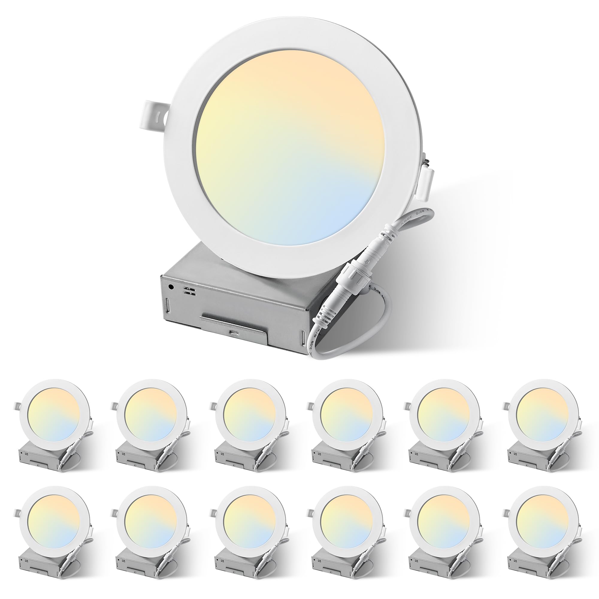 LMP 12 Pack 6 Inch 5CCT Ultra-Thin LED Recessed Ceiling Light with Junction Box, Selectable 2700K/3000K/3500K/4000K/5000K, 12W, 1000LM Brightness, CRI90+, Dimmable Canless Lights Downlight