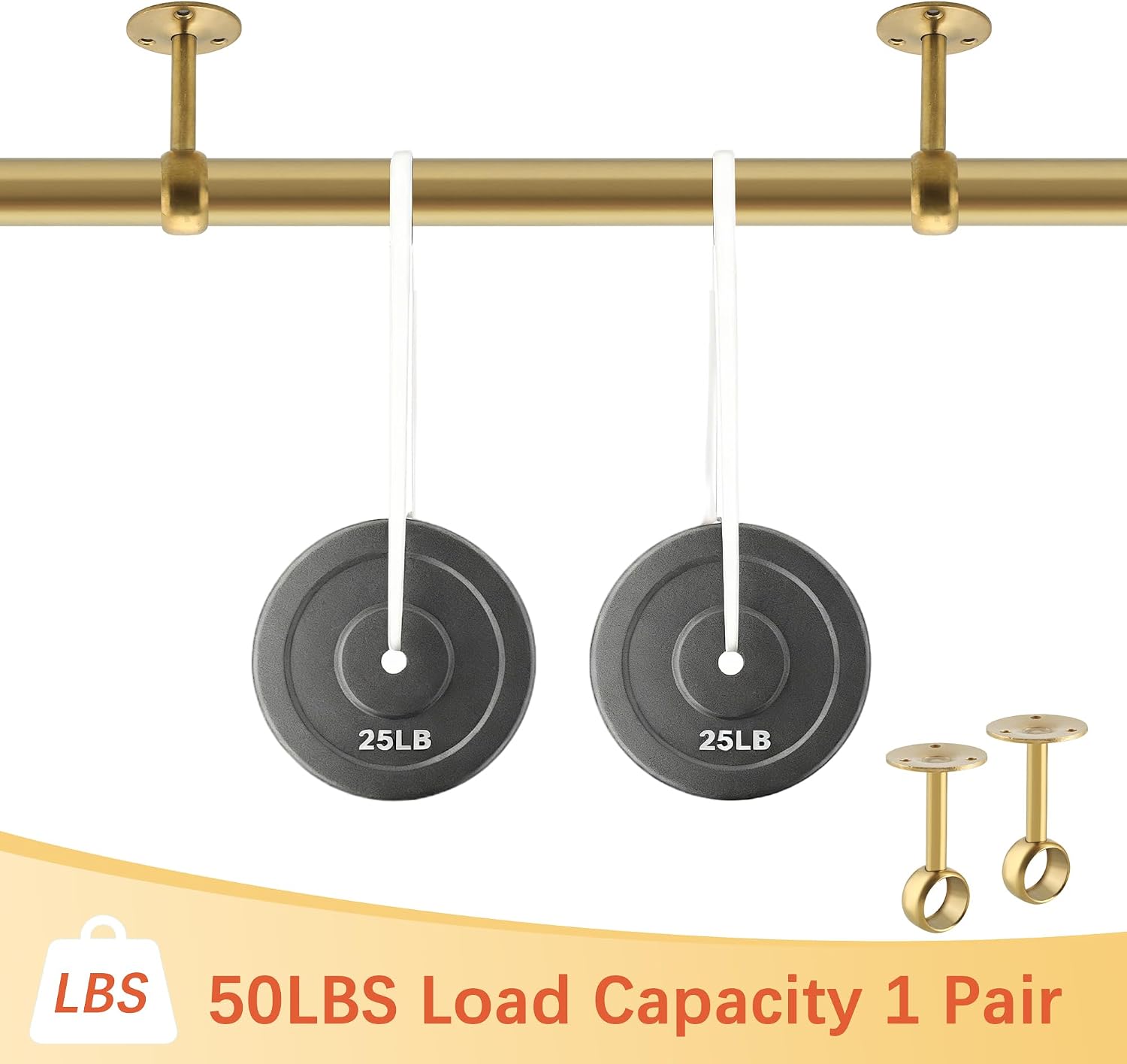 Alise Curtain Rod Holder Bracket 1''Dia,Closet Rod Holders Wall Mount,Ceiling Mounted Curtain Rod Flange Brackets,Ceiling Curtain Rods Brackets for Bathroom Curtain,Stainless Steel Gold Finish,4 Pcs