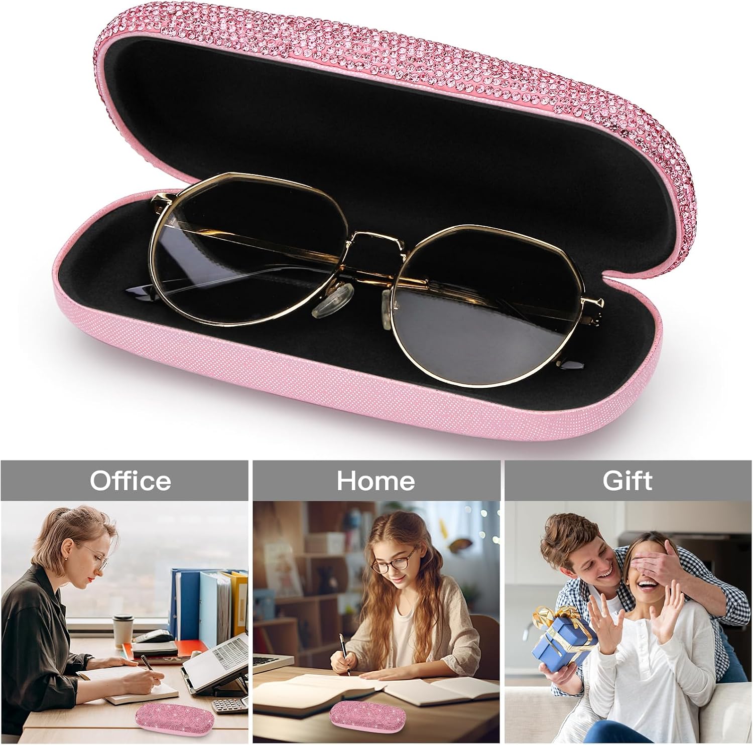 Soleebee Bling Hard Shell Eyeglasses Case, Crystal Protective Glasses Case Fits Most Glasses Portable Travel Sunglasses Case