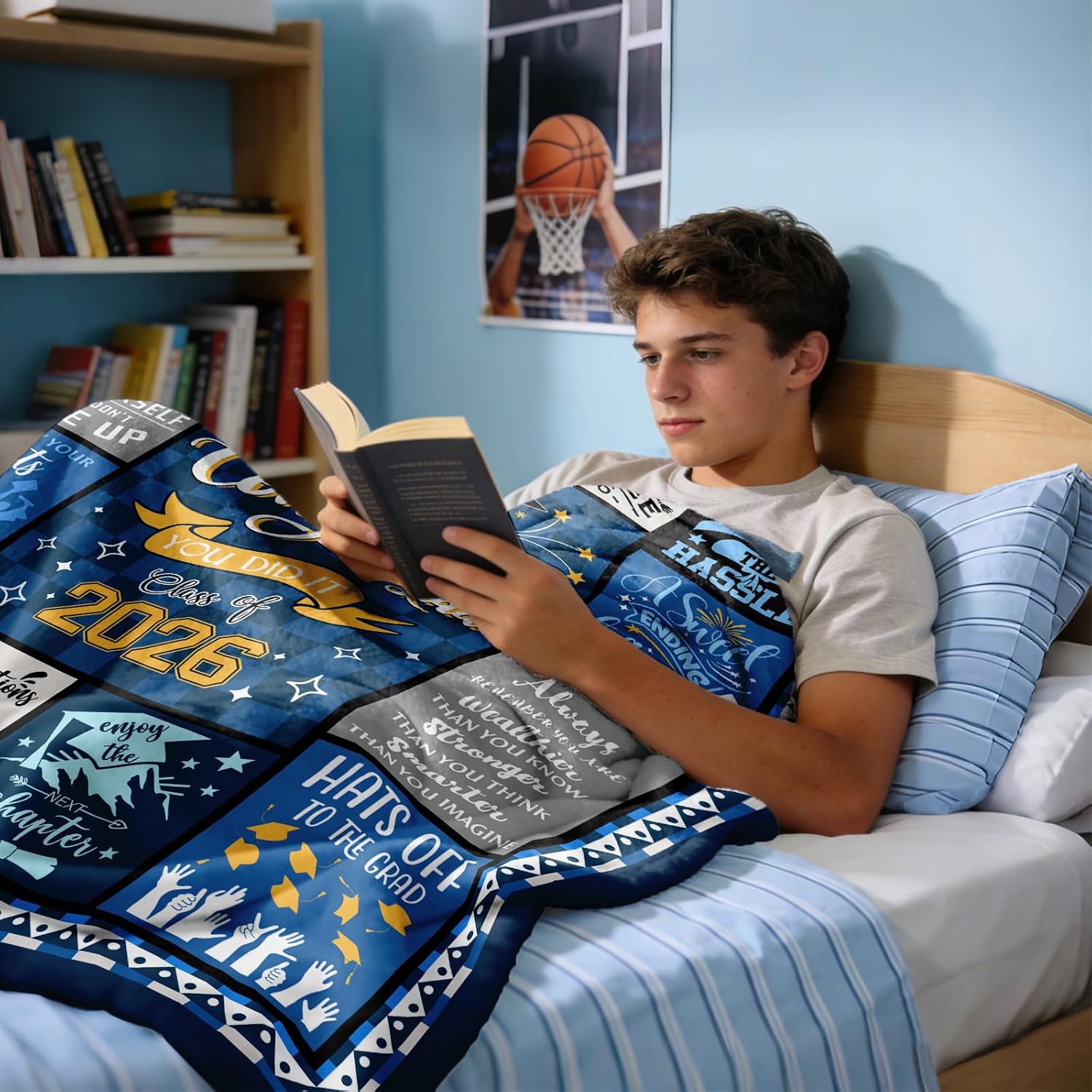 Condition photo showing New/Like New for 2026 graduation gifts, graduation gifts blanket 60"x 50", graduations gift for men, class of 2026 graduate gift, bachelors/college masters degree/phd graduations gift ideas for boys graduation-zyl501-60-blue 50"x60"