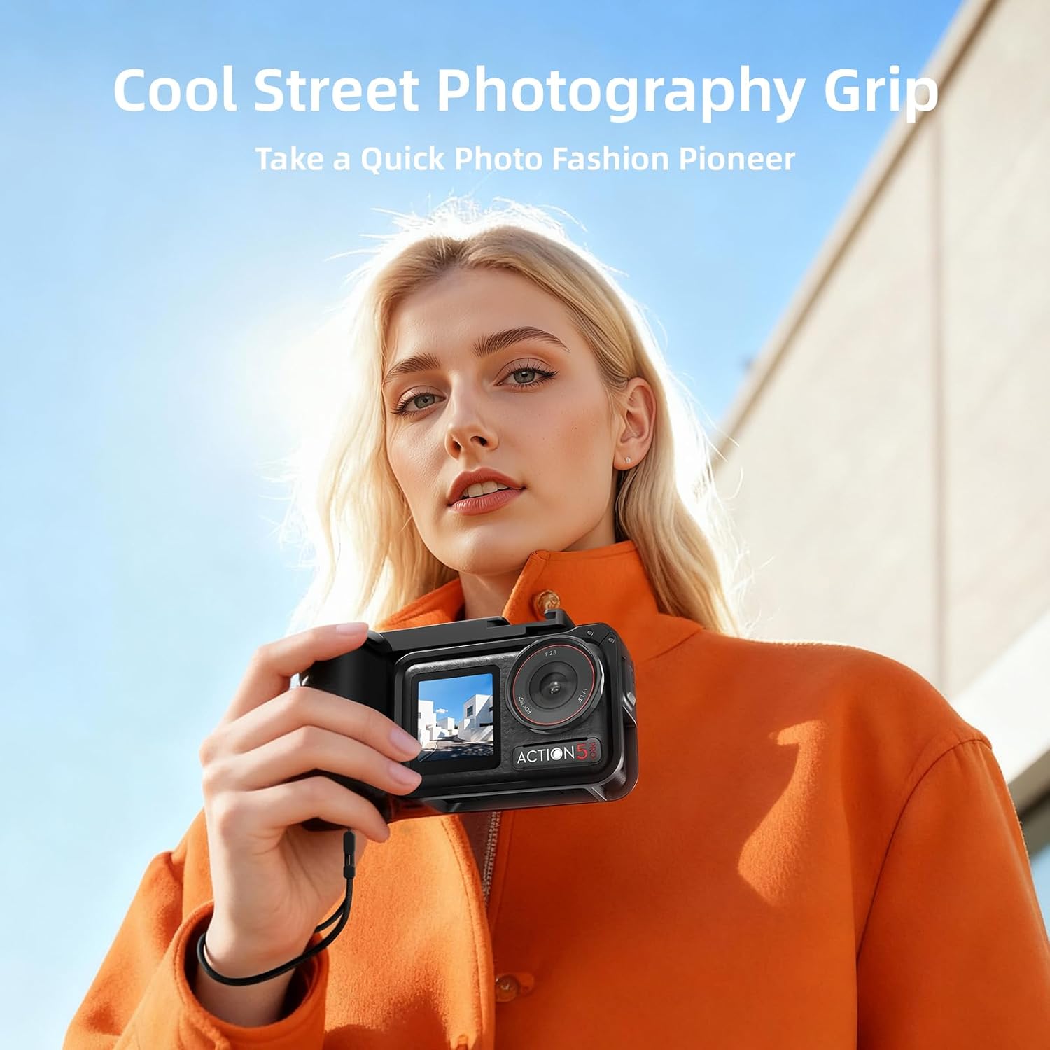 AMAZEAR DSLR Shutter Grip for DJI OSMO Action 5 Pro Accessories, Street Capture Camera Handle with Quick-Release Mount, DSLR Style Rapid Photography Snapshot, Cool & Fashionable, Black