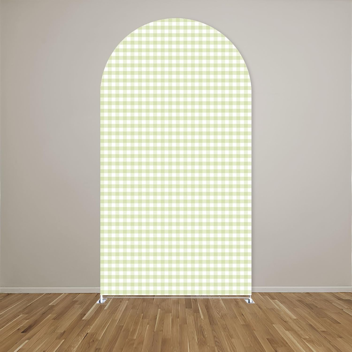 Plaids Arch Backdrop Cover for Silly Goose Baby Shower Arch Frame Stretchy Cover Gingham Kids 1st Birthday Party Fiesta Decorations (6.6x3.3ft Cover,Light Green)