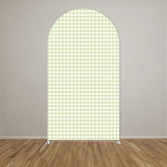 Silly Goose Arch Backdrop Cover Plaids Gingham Stretchy Spandex Arch Stand Cover for Girl Boy 1st Birthday Party Easter Baby Shower Decoration (6.6FT,Light Green)