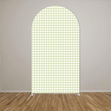 Silly Goose Arch Backdrop Cover Plaids Gingham Stretchy Spandex Arch Stand Cover for Girl Boy 1st Birthday Party Easter Baby Shower Decoration (6.6FT,Light Green)