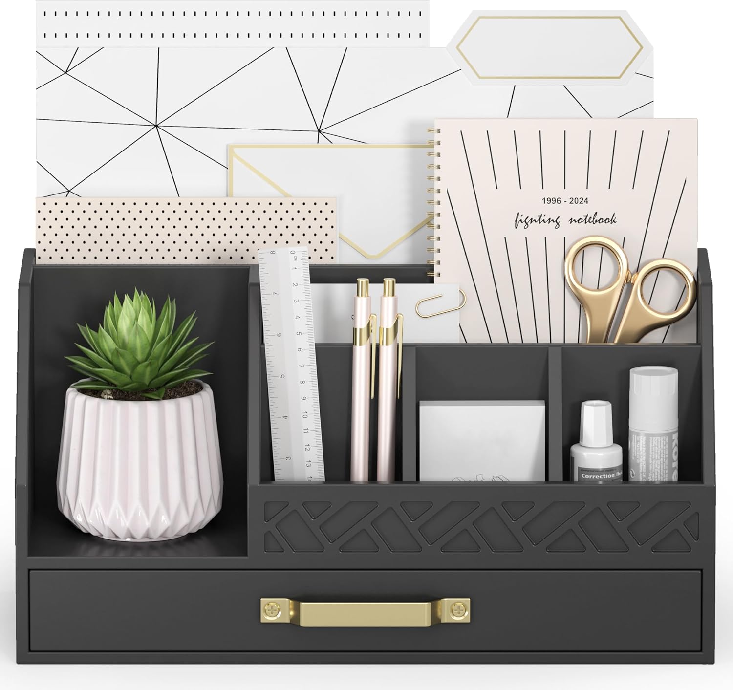 Wisuce Bamboo Mail Organizer Countertop with Drawers, Wooden Desk Organizer File Bill Sorter Storage Box for Desktop Letter Envelope Countertop Holder for Office Home School Organization