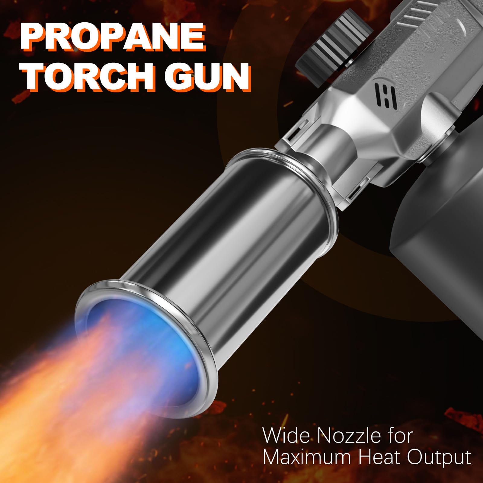 Pistola de propano ajustable para barbacoa y fogata | Acabado plateado, calor máximo de 1800 °C, encendido piezoeléctrico, fuego de un solo toque, gran regalo