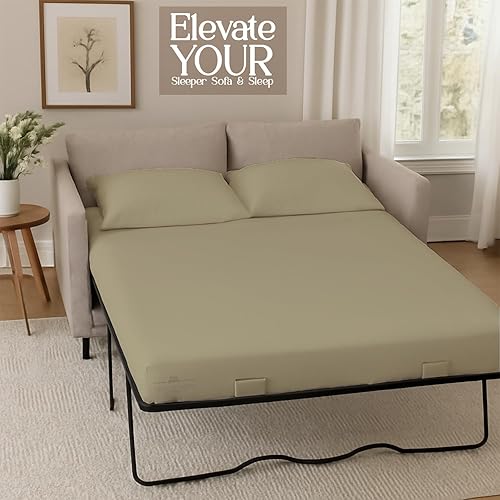 Miniatura 102 de Juego de 4 piezas para sofá cama, 100% algodón de 400 hilos, sábana bajera con bolsillos profundos, suave, sin arrugas y transpirable, calidad