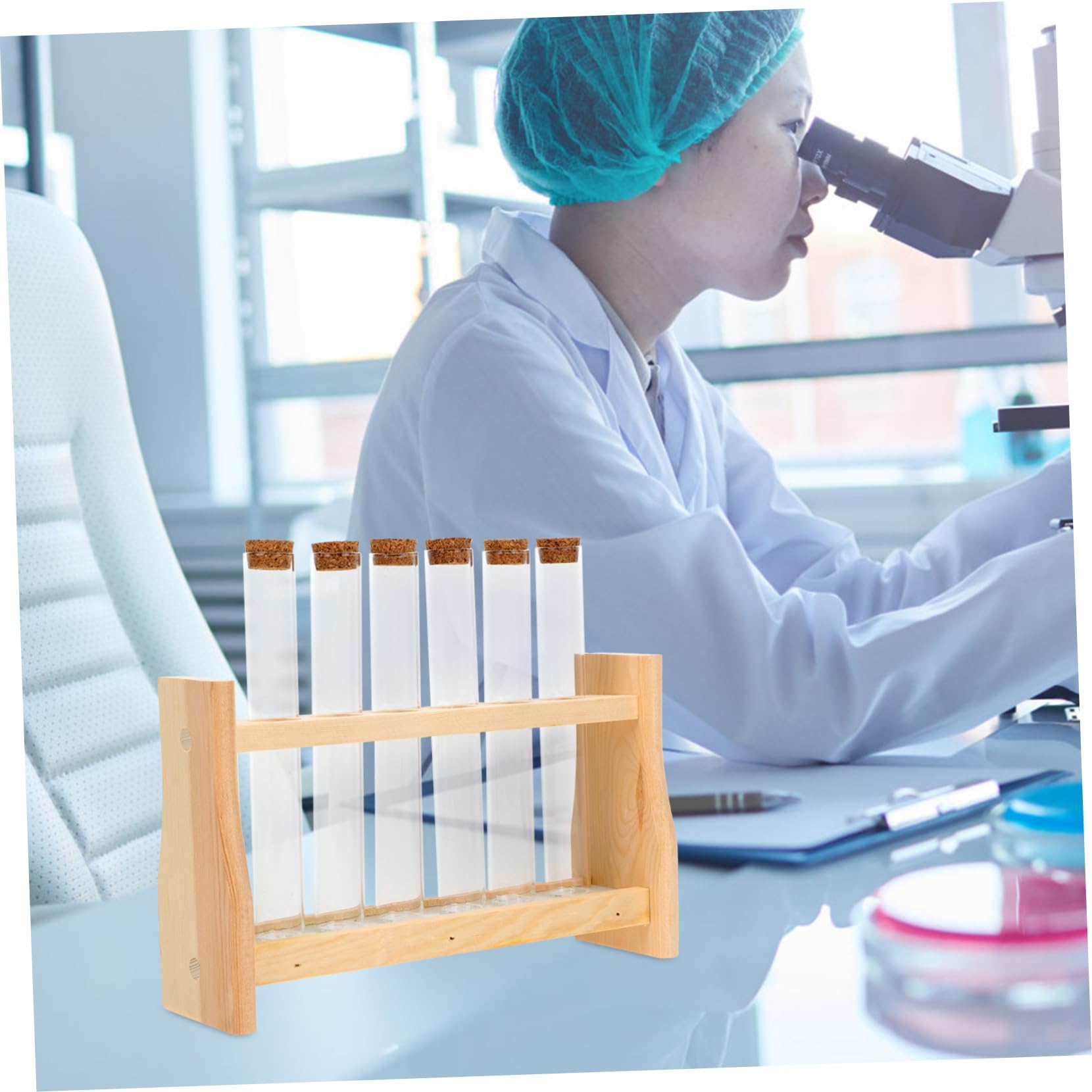 Gatuida Porta Provette in Legno per Olio Essenziale e Profumo Superficie Lucida, Supporto Stabile per Laboratorio da Tavolo, per Uso Scientifico e Ricerca