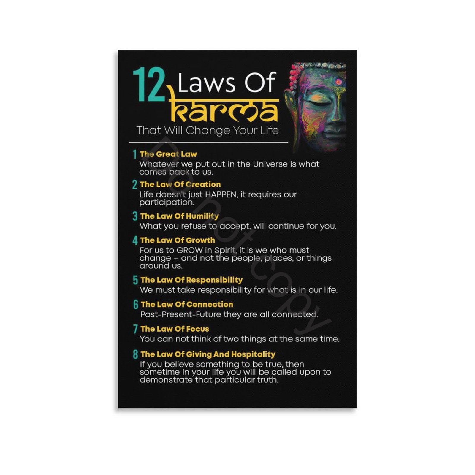 12 Laws of Karma Poster Wall Art (192) Canvas Painting Posters And Prints Wall Art Pictures for Living Room Bedroom Decor 08x12inch(20x30cm) Unframe-style