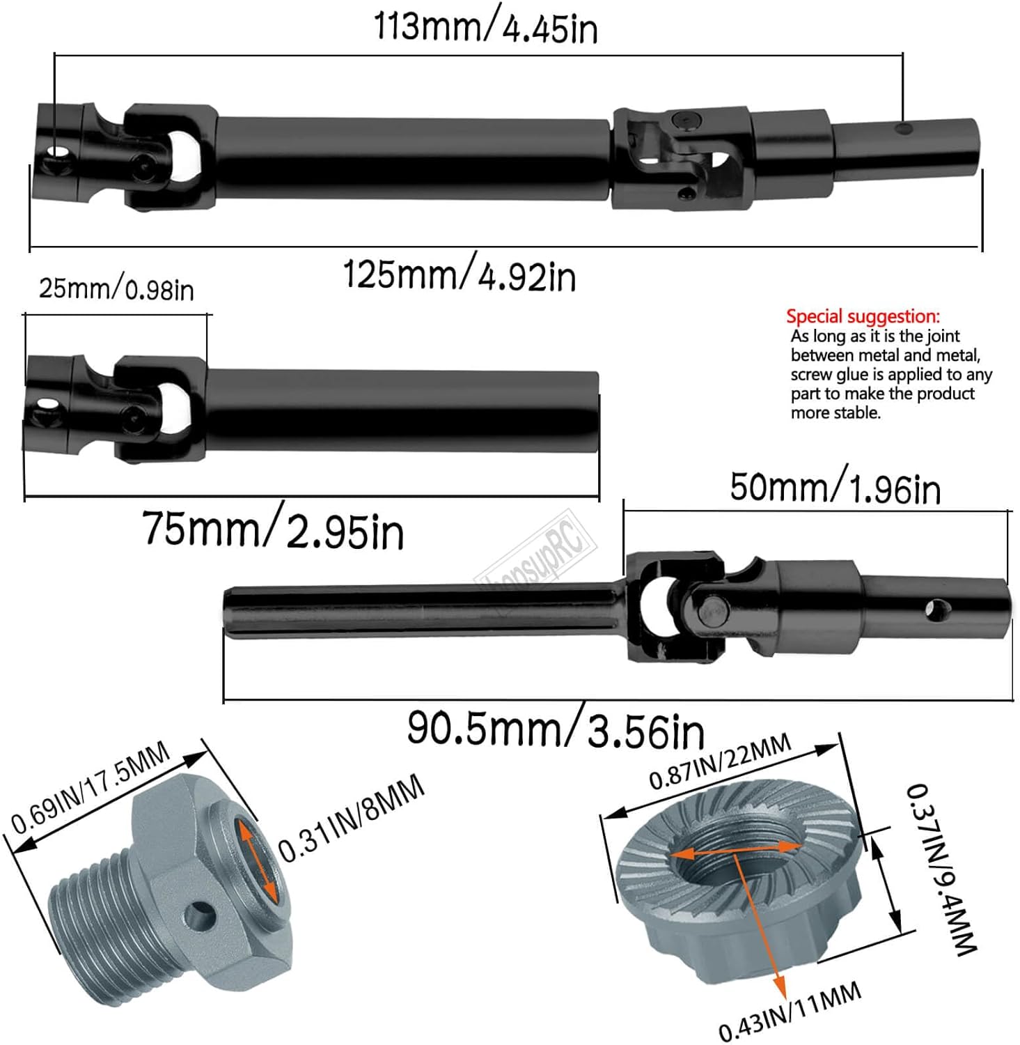 RC #45 Steel Front Rear Driveshaft Axles&Wheel Hex Hub Upgrades Part for 1/8 Mojave 4X4 4S BLX RC Car,Stainless Drive Shaft CVD Hops up,4PCS Black with Titanium.Vehicle Code:ARA4404.