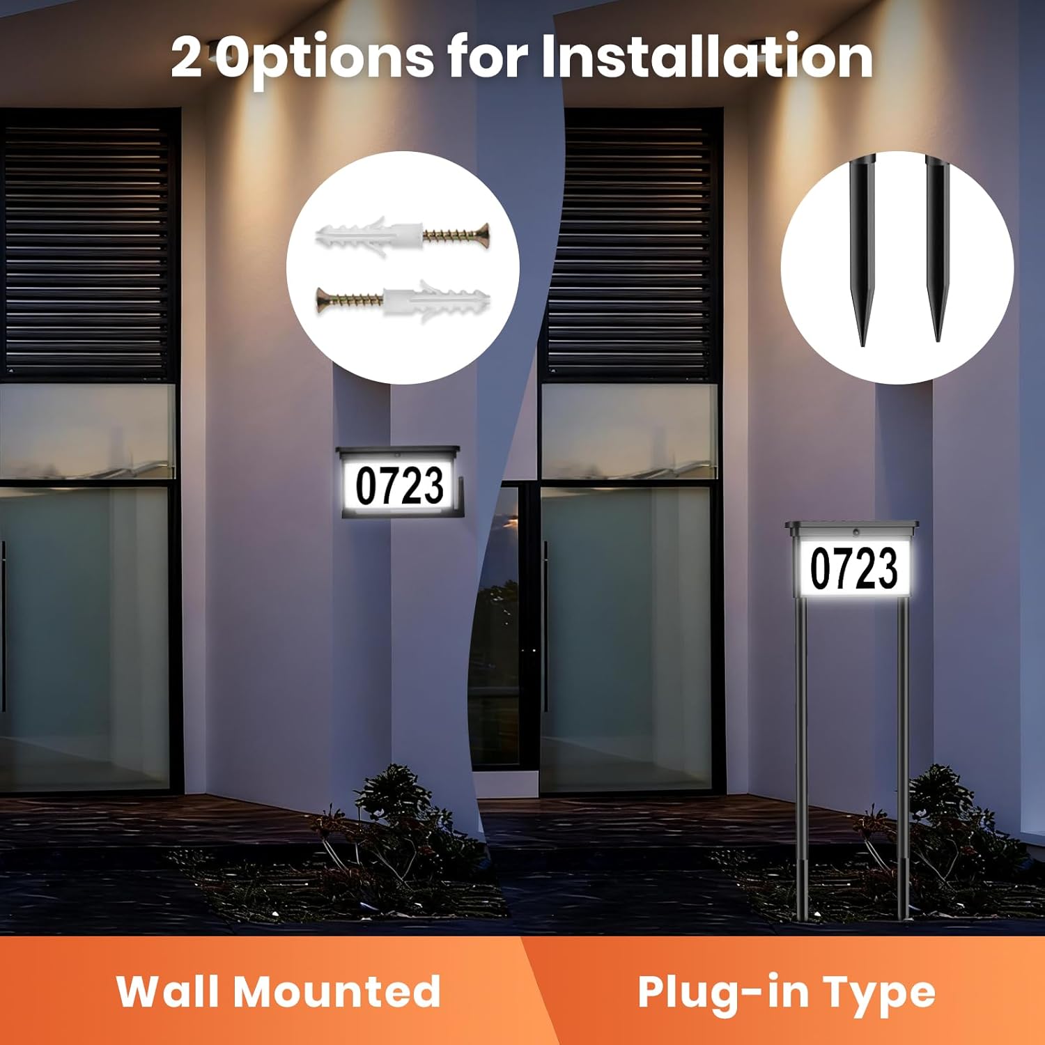 Solar Address Signs for Yard，12-Color Lighting LED Mailbox Number Plaque，Wall-mounted and Floor-mounted Illuminated Signs，Waterproof LED Solar Powered Address Sign for Houses Mailbox Street Yard