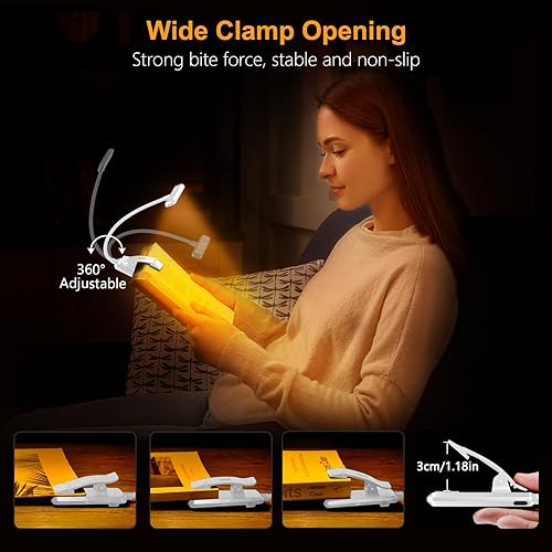 Miniatura 7 de Gritin Luz de libro recargable de 19 LED para leer en la cama con función de memoria, cuidado de los ojos, 3 temperaturas de color, brillo de