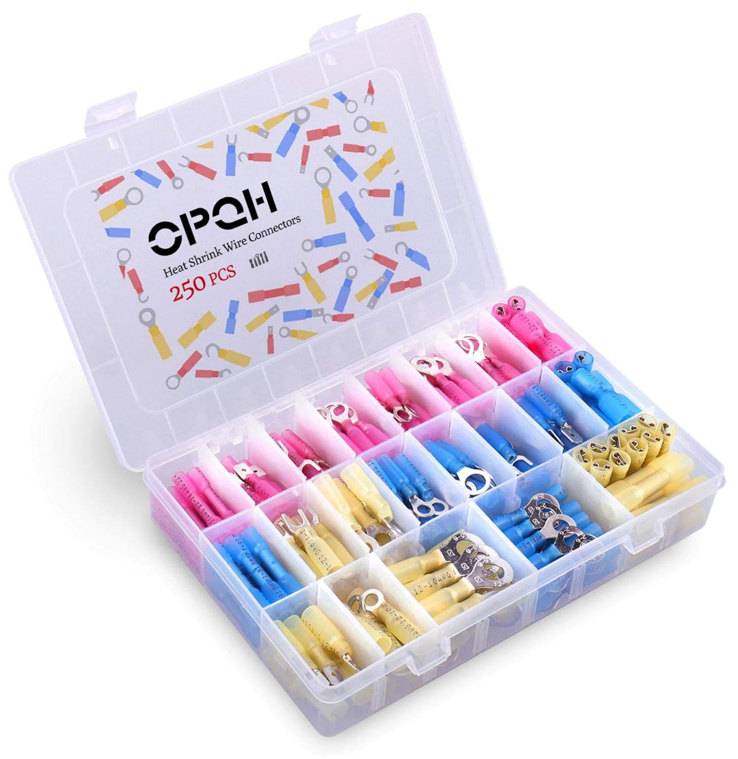 Blасk Frіdау Clеаrаnсе 250 PCS Heat Shrink Wire Connectors Insulated Butt Connectors Waterproof Electrical Connectors Kit Marine Grade Automotive Crimp Connector Assortment Ring Fork Spade Butt Splices