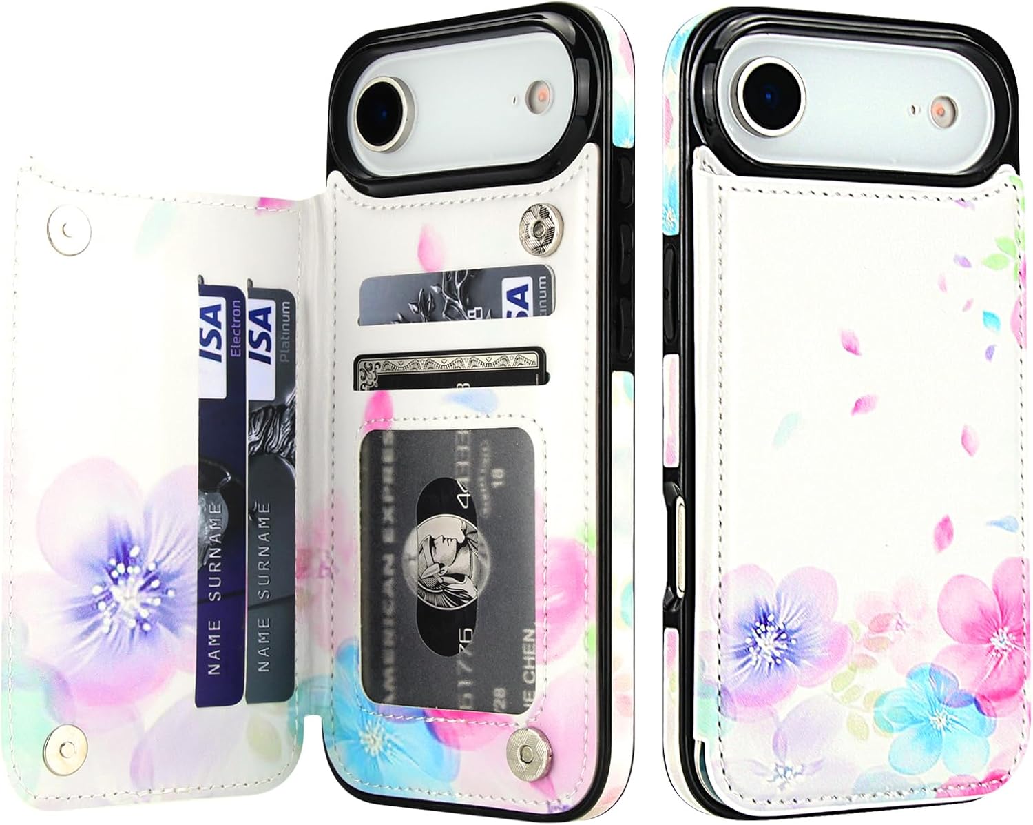 HAOPINSH Wallet Case with Card Holder for iPhone 17 Air, Pale Flower Pattern Back Flip Folio PU Leather Kickstand Card Slots Case for Women Girls,Shockproof 6.5"