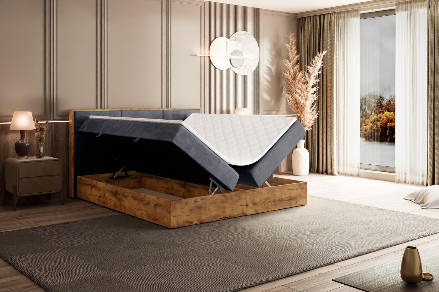 ALTDECOR Boxspringbett mit H4-Matratze Lolli 1-200x200 - Dunkelgrau | Lattenrost, Topper, Boxspringbett mit Bettkasten, Bett mit Stauraum, Doppelbett, Polsterbett