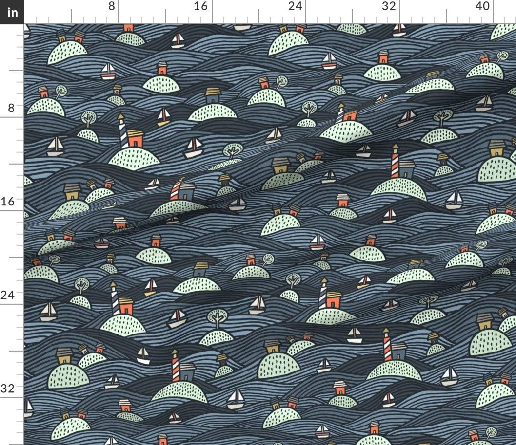 Spoonflower Fabric - Islands Lake Boats Island Fishing Camping Printed on Cotton Poplin Fabric by The Yard - Sewing Shirting Quilting Dresses Apparel Crafts