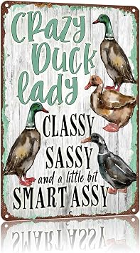 Crazy Duck Lady Vintage Watercolor Metal Tin Sign Wall Decor
