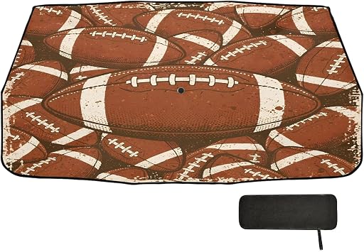 Car Windshield Sun Shade Umbrella 58x29.7 Footballs in Brown 360 Rotatable UV & Heat Shield for Cars SUVs Trucks