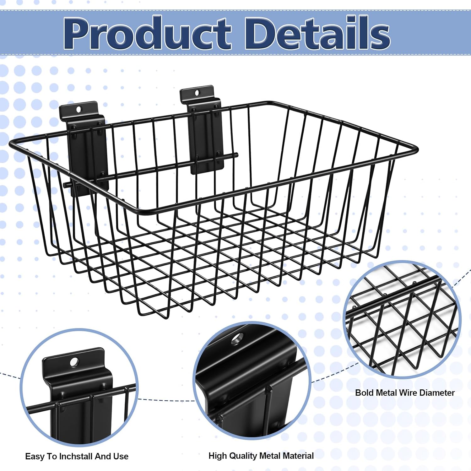 Polmart Slatwall Basket, Black (11¾" x 7⅞", 4-Pack)