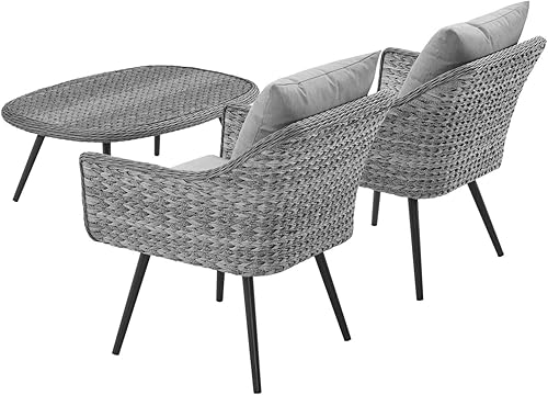 Miniatura 7 de Modway Endeavor - Silla de mimbre de aluminio para patio al aire libre con cojines en gris gris