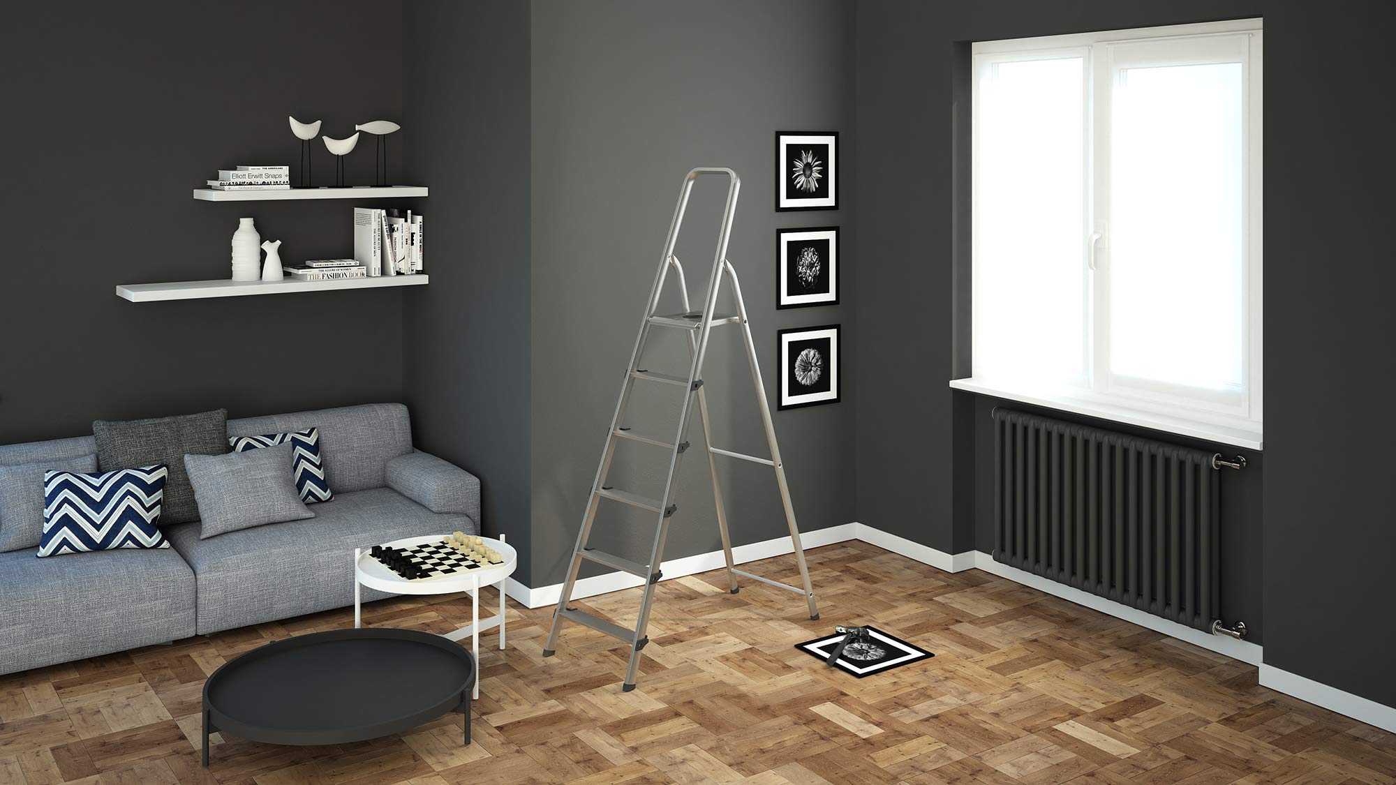 Colombo Scala Alluminio e Acciaio Stark 4/5/6 Gradini | Scala 6 Gradini Senza Rivetto | Conforme EN131 TÜV-GS | Portata 150kg | Made in Italy