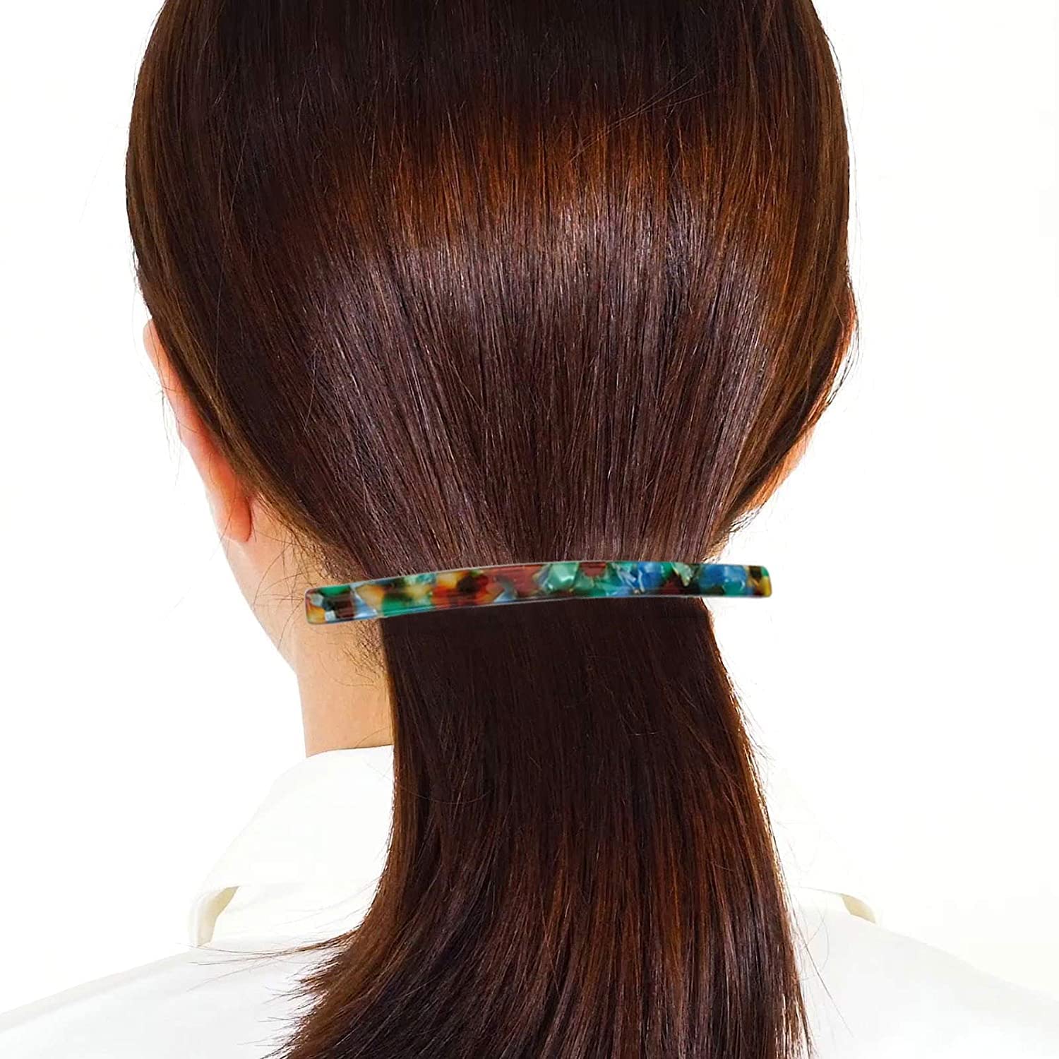 3PCS Long French Barrettes for Women Simple Classic Acrylic Resin Hair Clips Tortoise Shell Skinny Large 4 inch No-slip Grip Automatic Clasp Clamp Hair Accessories for Women Girls 4