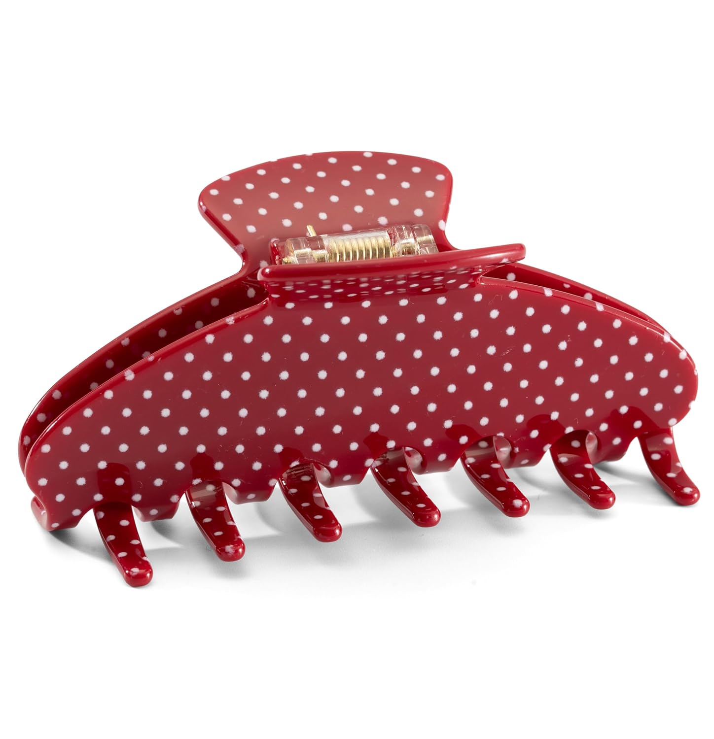 Large Acetate 4 Inch Hair Claw Clip for Women, Red Polka Dots Claw Clips & Jaw Clips for Thin or Thick Hair, French Style Hair Claws with Non-Slip Teeth, Hair Accessories for Updos, Buns & Ponytails