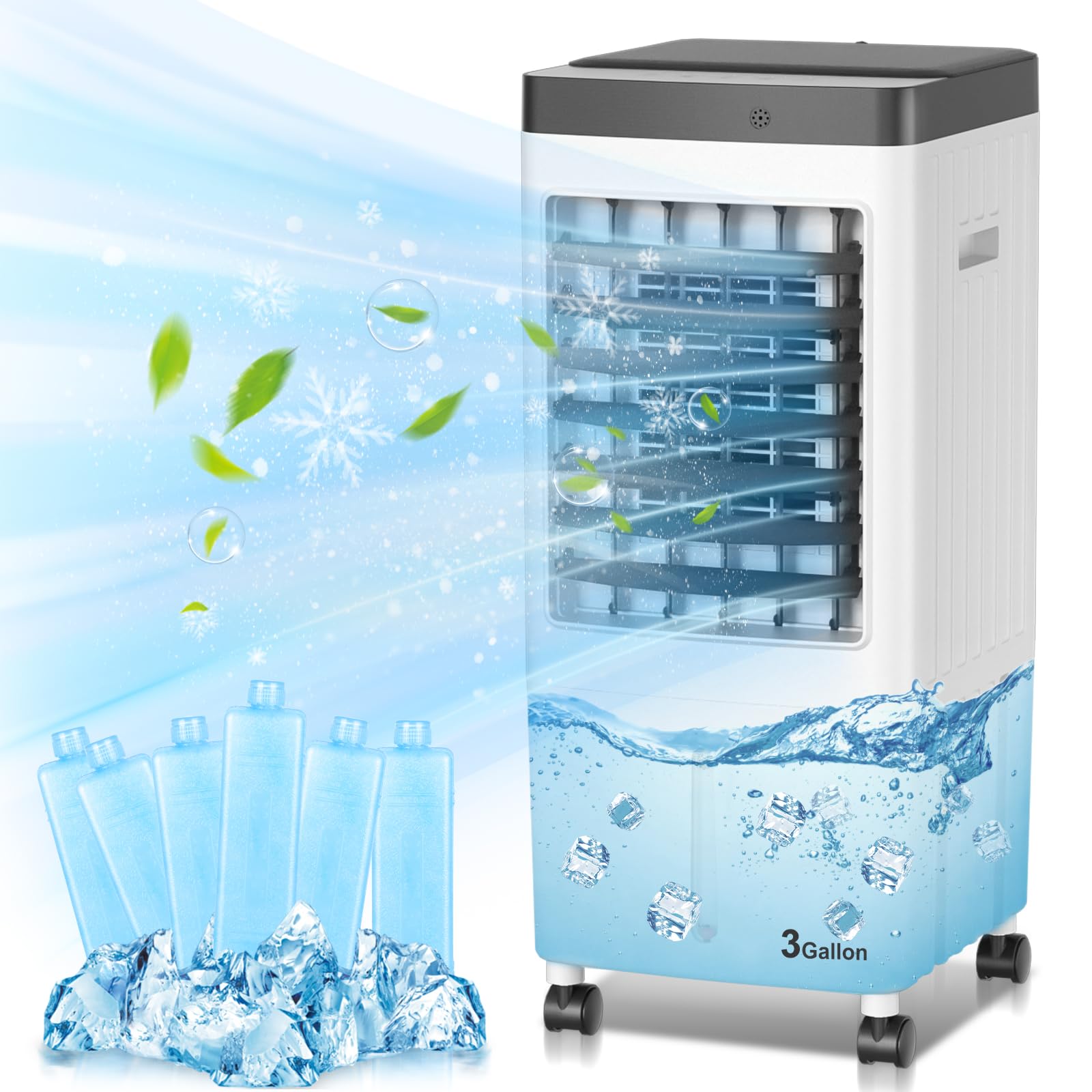 Portable Air Conditioners,2024 Upgraded 3-in-1 Portable Air Conditioners with 3 Gal Water Tank,Air Conditioner Portable for Room with 6 Ice Box,Ultra-Quiet Swamp Cooler, AC for Room/Office/Garage