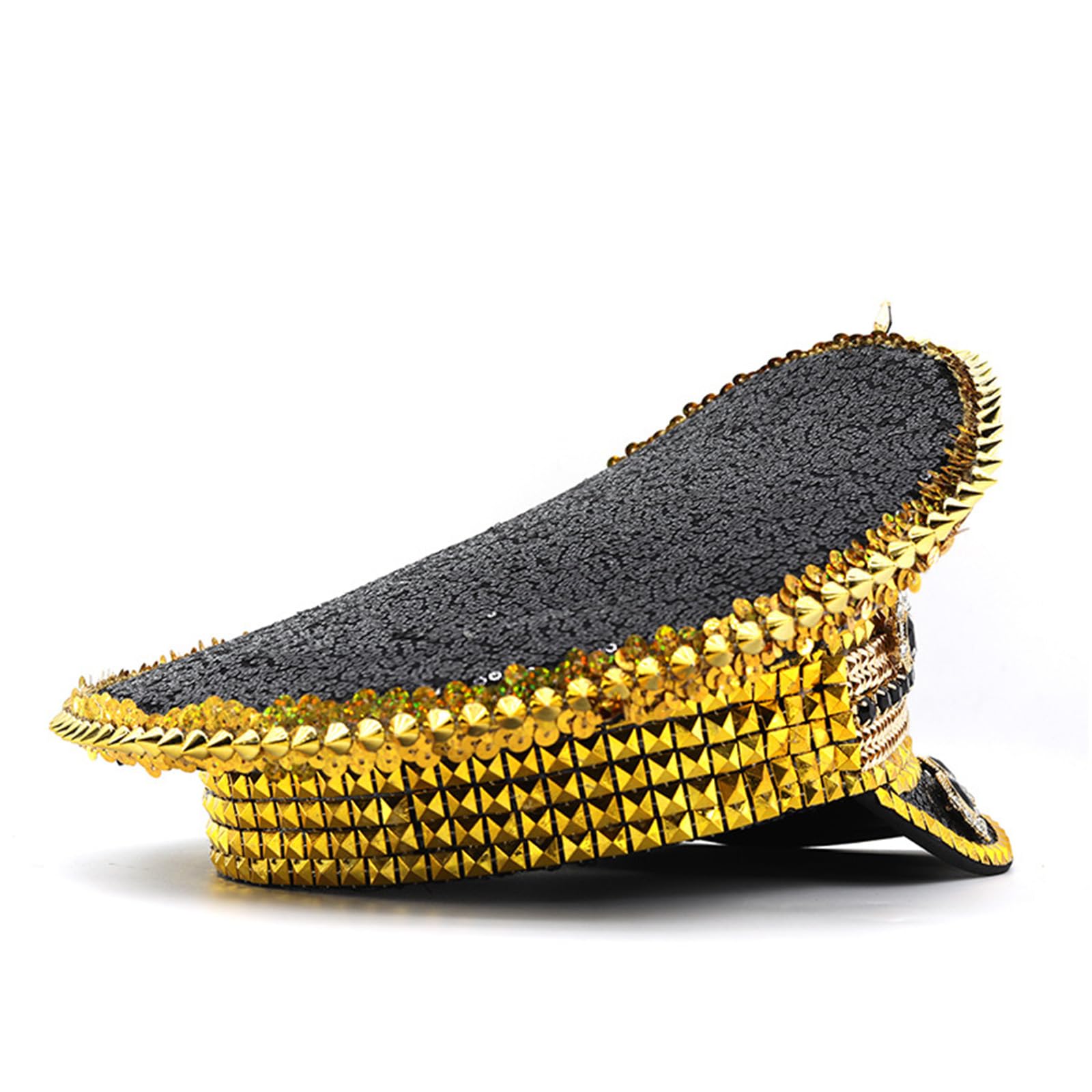 Chapeau de capitaine marin à strass à rivets pour jeunes adultes pour fête à thème festival de musique séance photo accessoire de festival de musique