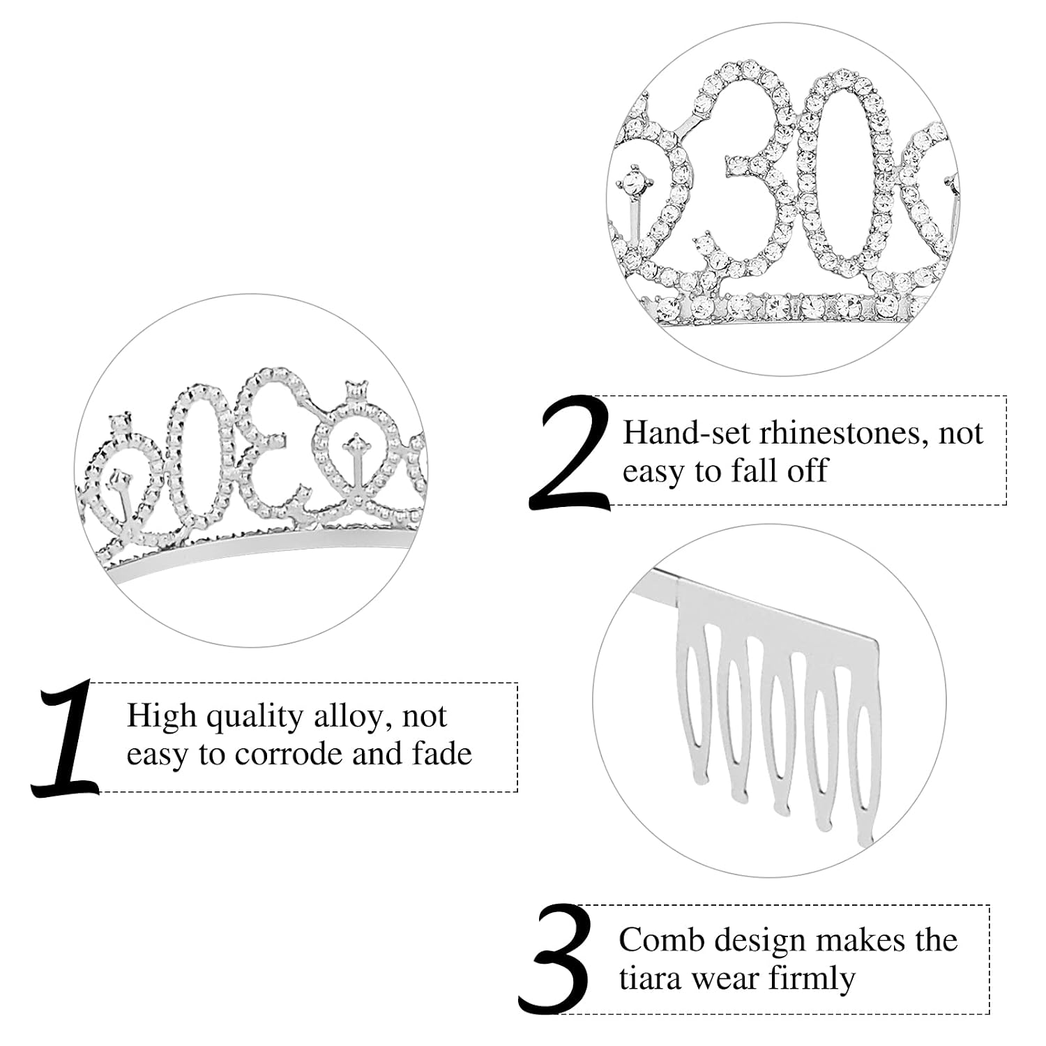 Happy 30th Birthday Sash & Tiara Kit - Silver Rhinestone Tiara & Sash for Women's 30th Birthday Party Decorations