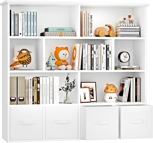 EROMMY Organizador de almacenamiento de juguetes con 4 cajones de tela plegables y 7 cubos de almacenamiento, estantería para niños para sala de