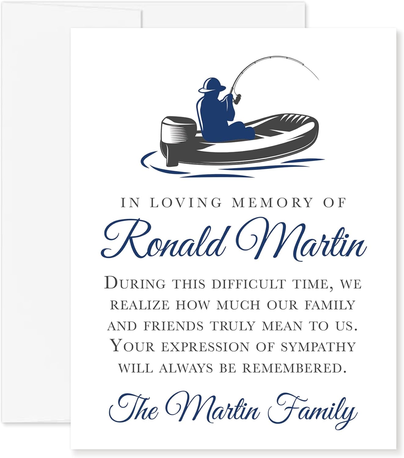 Fisherman Sympathy Thank You Cards, Personalized Funeral Thank You Cards, 4.25x5.5 Flat Bereavement Notes with Envelopes