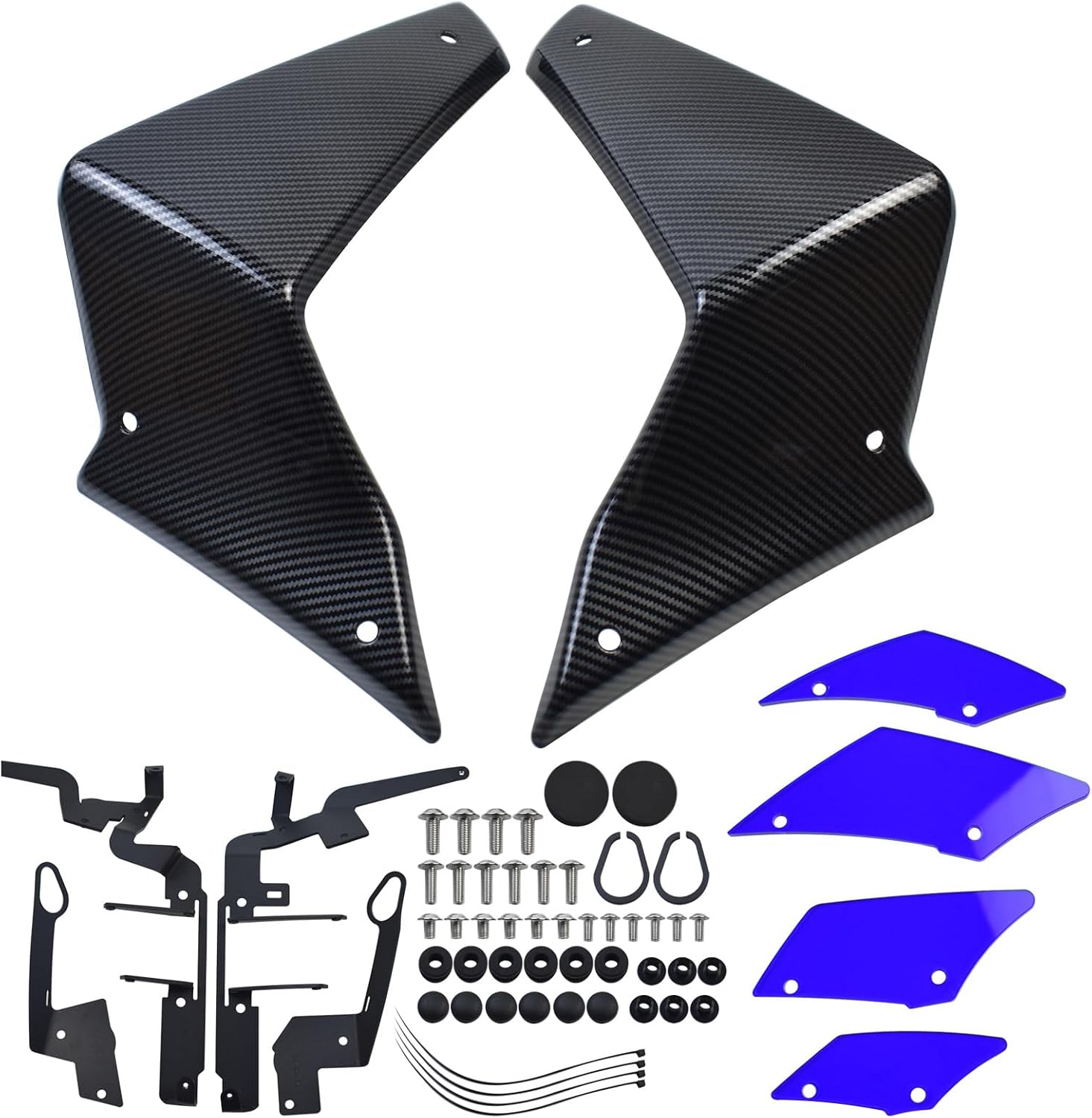 Motorcycle MT-09 Fixed Wind Wings Side Downforce Spoilers Front Aerodynamic Winglets Radiator Side Spoiler for YA&MA&HA MT09 SP MT 09 MT09 SP 2021 2022 2023 (Carbon Look with Blue)