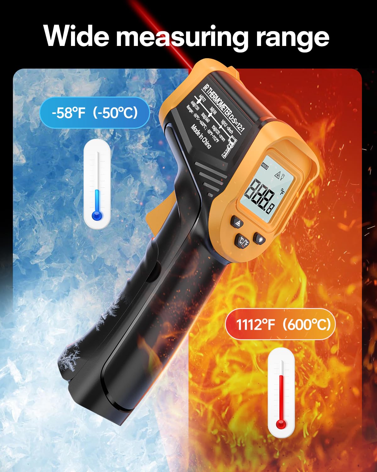 Eventek Infrared Thermometer Gun, Laser Thermometer Temperature Gun -58°F to 1112°F, IR Temp Gun for Cooking, Pizza Oven Accessories, Griddle, AC, Barbecue, Air Thermometer, Kitchen Cooking,Meat