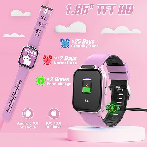 Miniatura 6 de Reloj inteligente para niños de 1.85 pulgadas con rastreador de fitness, monitor de sueño, más de 22100 modos deportivos, esfera de bricolaje, IP68