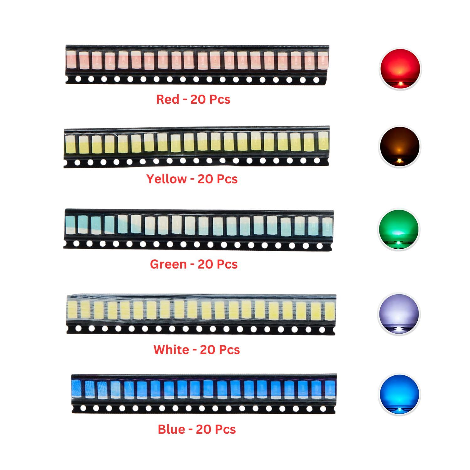 ElePak SMD 5730 LED Pak 100 Pcs 5 Colors - Image 4 thumbnail