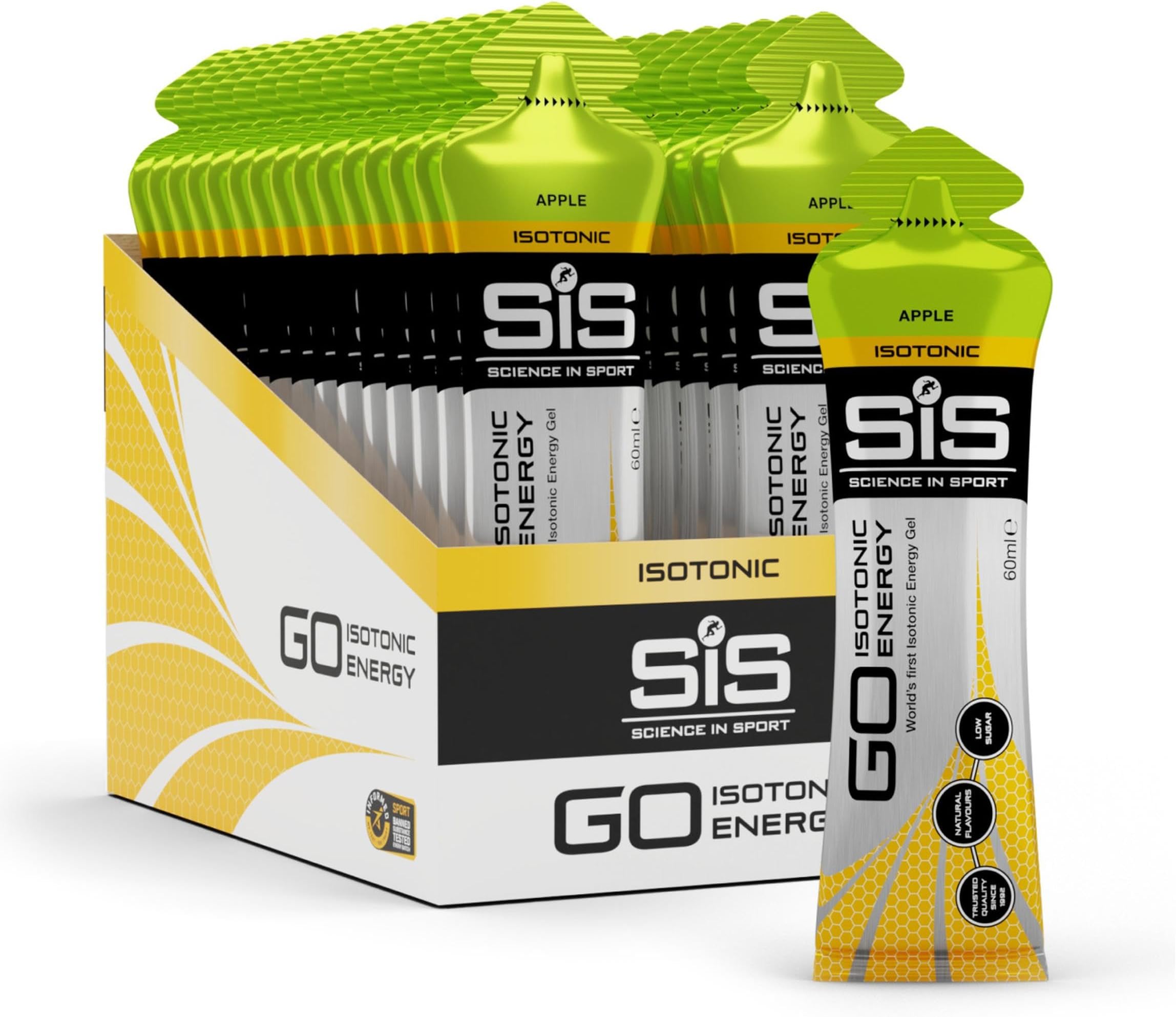 GO Isotonic Energy Gel - Fast-Acting Liquid Carbohydrate Gel for Instant Energy - Sports Nutrition - Gluten-Free & Vegan - Apple Flavor - 30 Count