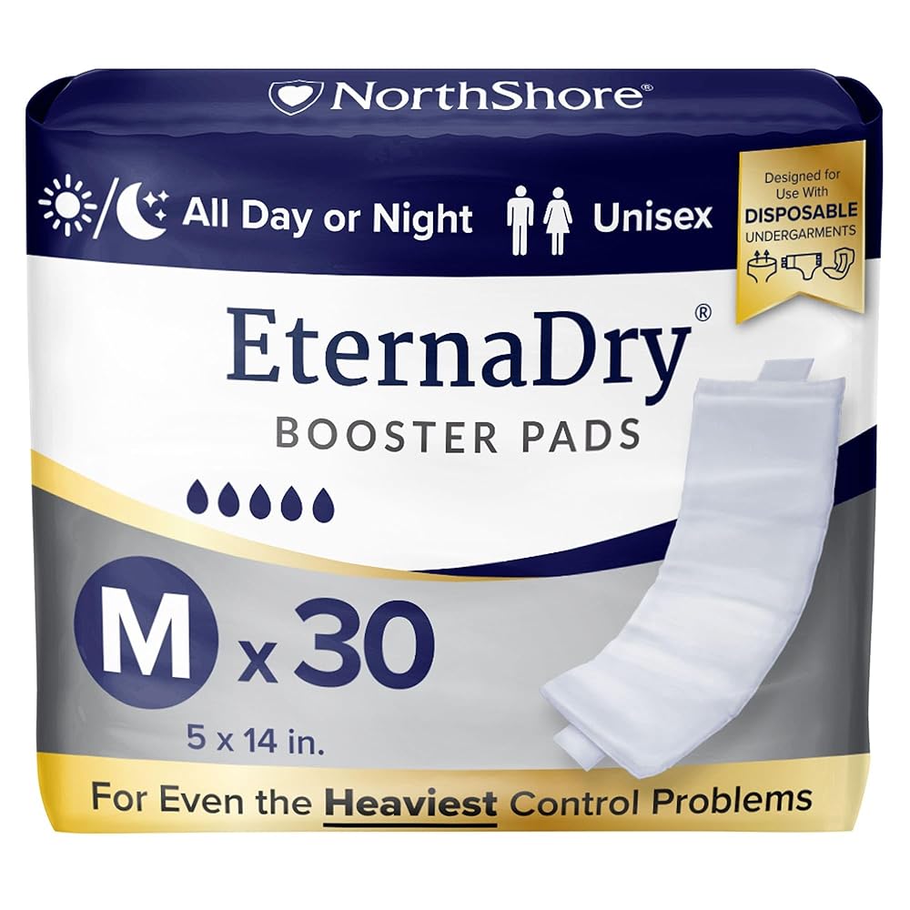 NorthShore EternaDry Booster Pads for Men and Women with Adhesive, Medium, Pack/30