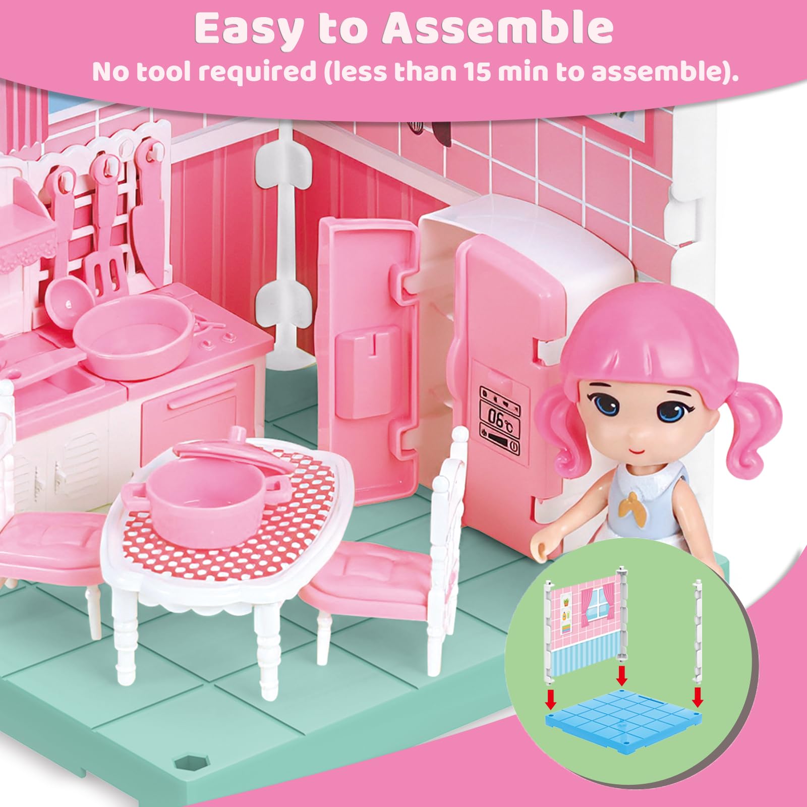 Nilez DIY Miniature Dollhouse Kit Furniture Set Mini Kitchen House for Adult Teen Creative 3D Pretend Play Toys