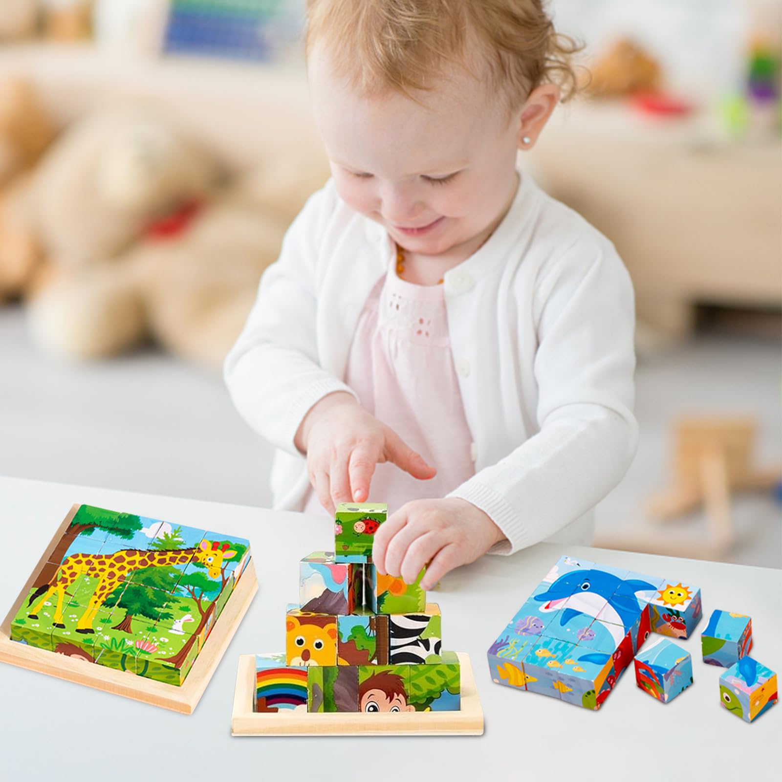 Puzzle di animali in legno massello Montessori giocattolo educativo per bambini