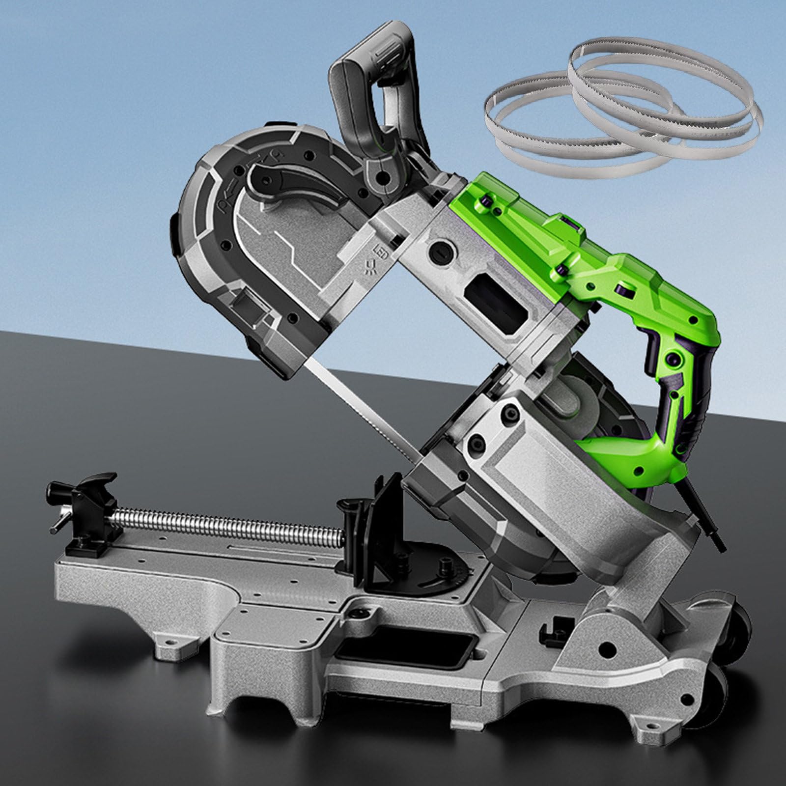 Portable Band Saw,Metal Band Saw,0-45° Metal Cutting,Built-In Led Light,4.72 In Cutting Diameter,With 3 Size Saw Blade (6pcs)&1 Gloves (Withbase)