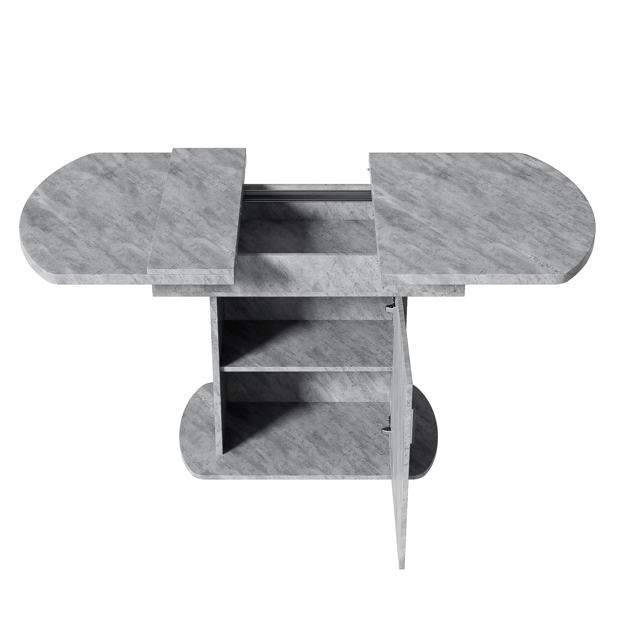 Table à manger ovale extensible 110/130 x 70 x 75 cm, avec espace de rangement, table de loisirs, table à café, multifonctionnelle, peu encombrante - Gris