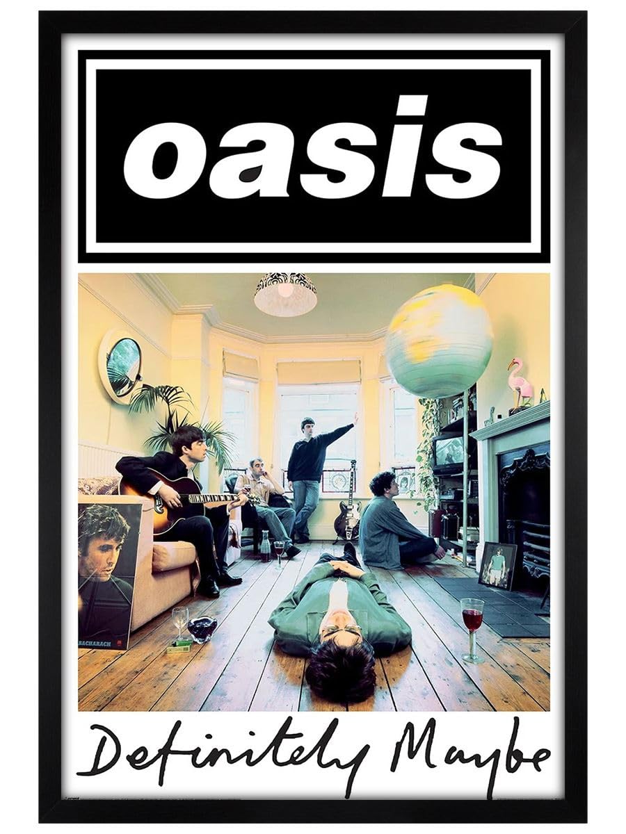 Grindstore Black Oasis (Definitely Maybe) Maxi Poster - Wooden Framed - Framed Poster Print, Wall Decor/Art, Home Gift Idea, For Living Room, Bedroom, Home Or Office Display
