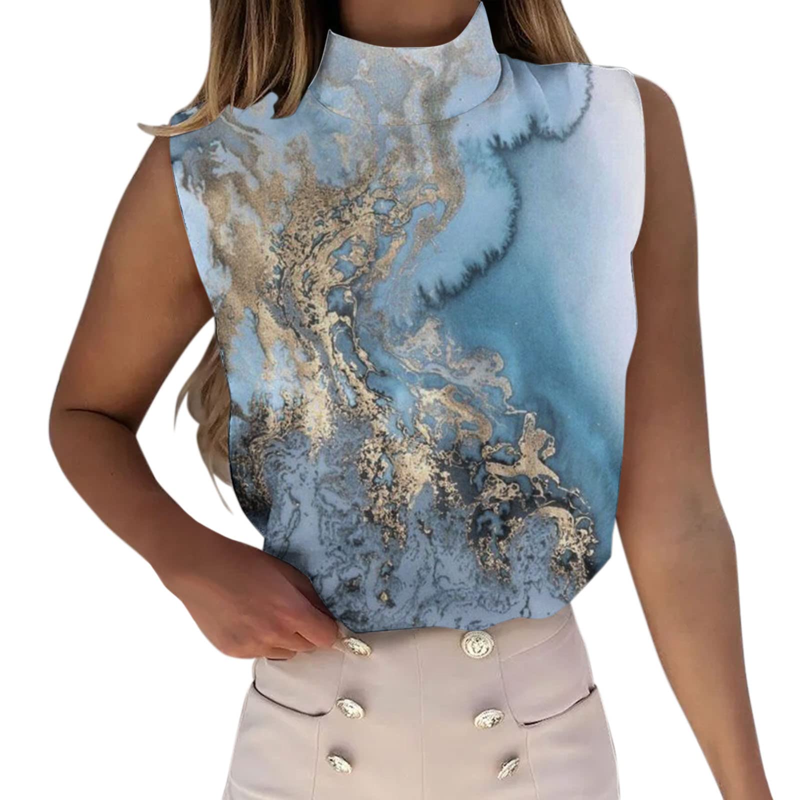 Camiseta Elástica Con Cuello Polo Liso Para Mujer, Sin Mangas, Cuello De Tortuga, Para Fiesta, Verde Botella