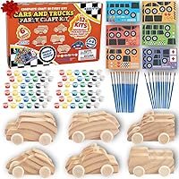 SCSDirect Kids 3D Wood Car Painting Craft Kits (12 Pack) - Taxi, Trucks, Ambulance & More w/ Paints, Brushes, Stickers - Party Favors & Valentine's Gifts